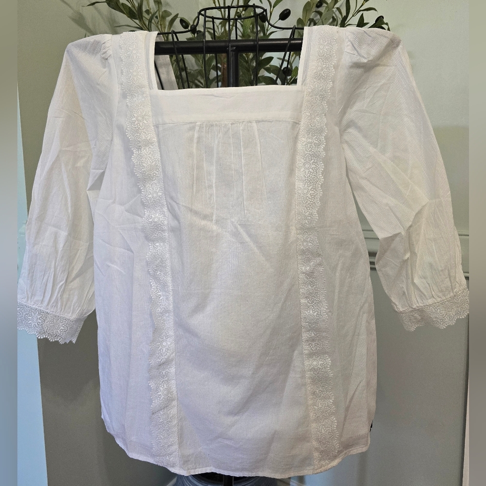 Talbots White Lace Accent Blouse